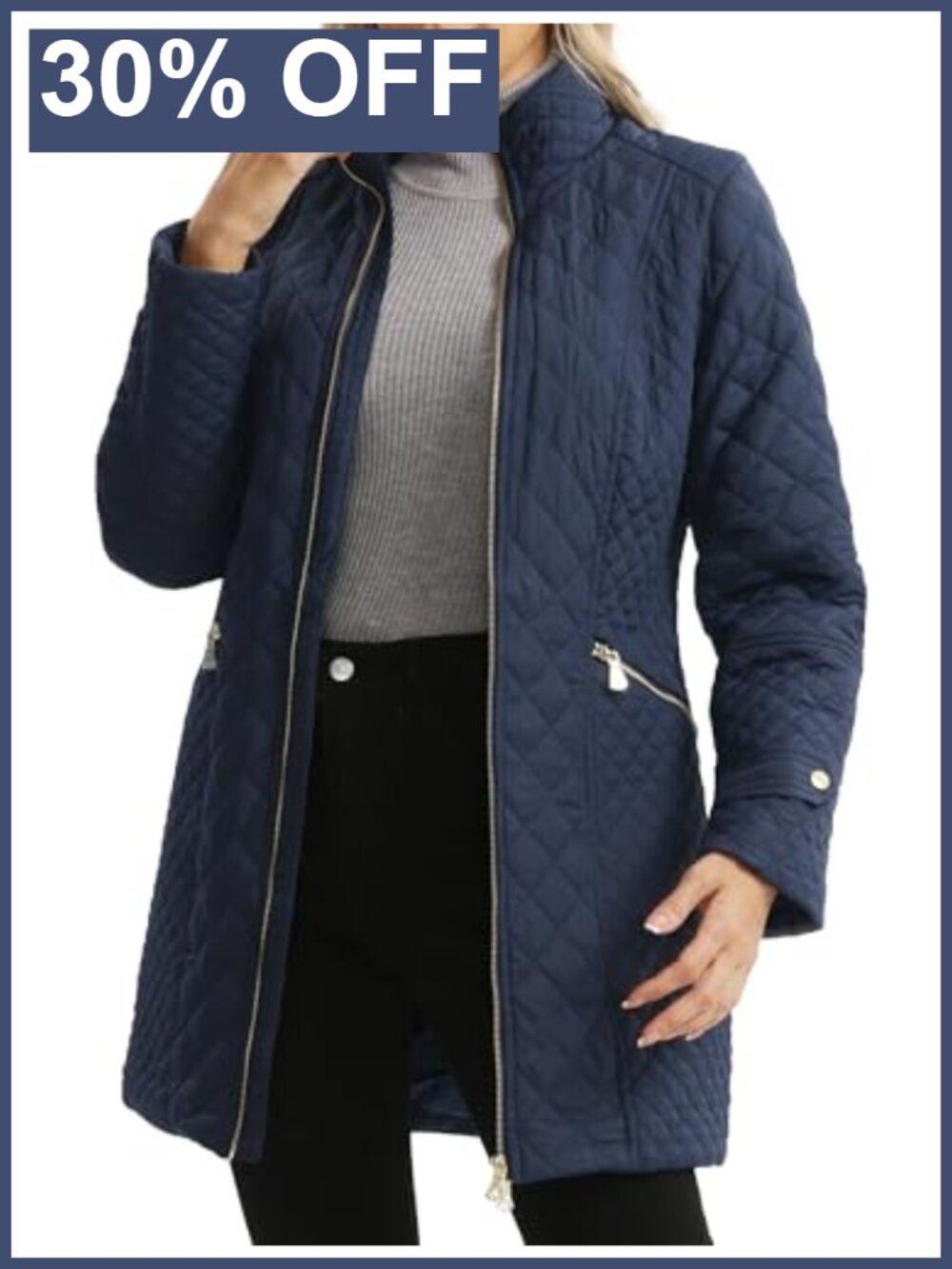 Women's Lightweight Diamond Quilted Jacket Long Sleeve Stand Collar Zip